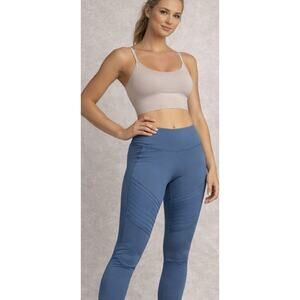 Athleta Moto Leggings Women Small Blue Ribbed Panel Athletic Yoga
